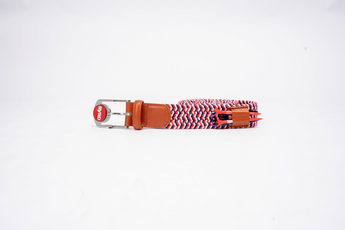 THE BRAIDED BYRD GOLF BELT - Red & White Bluebyrd