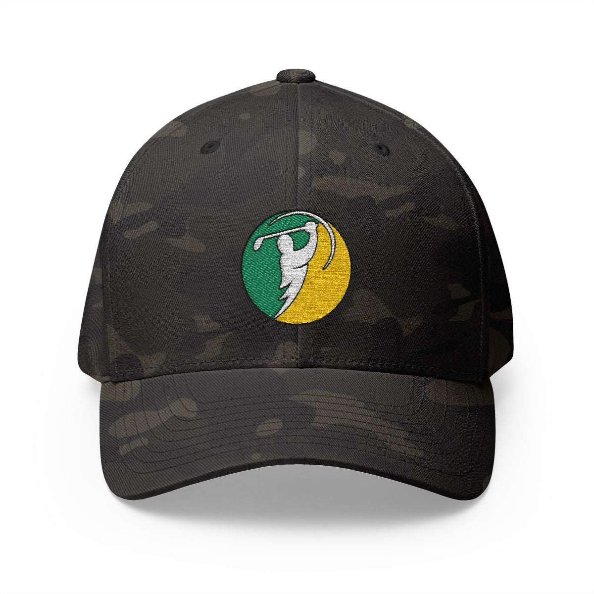 Forest & Cream logo on Multicam Black (front)