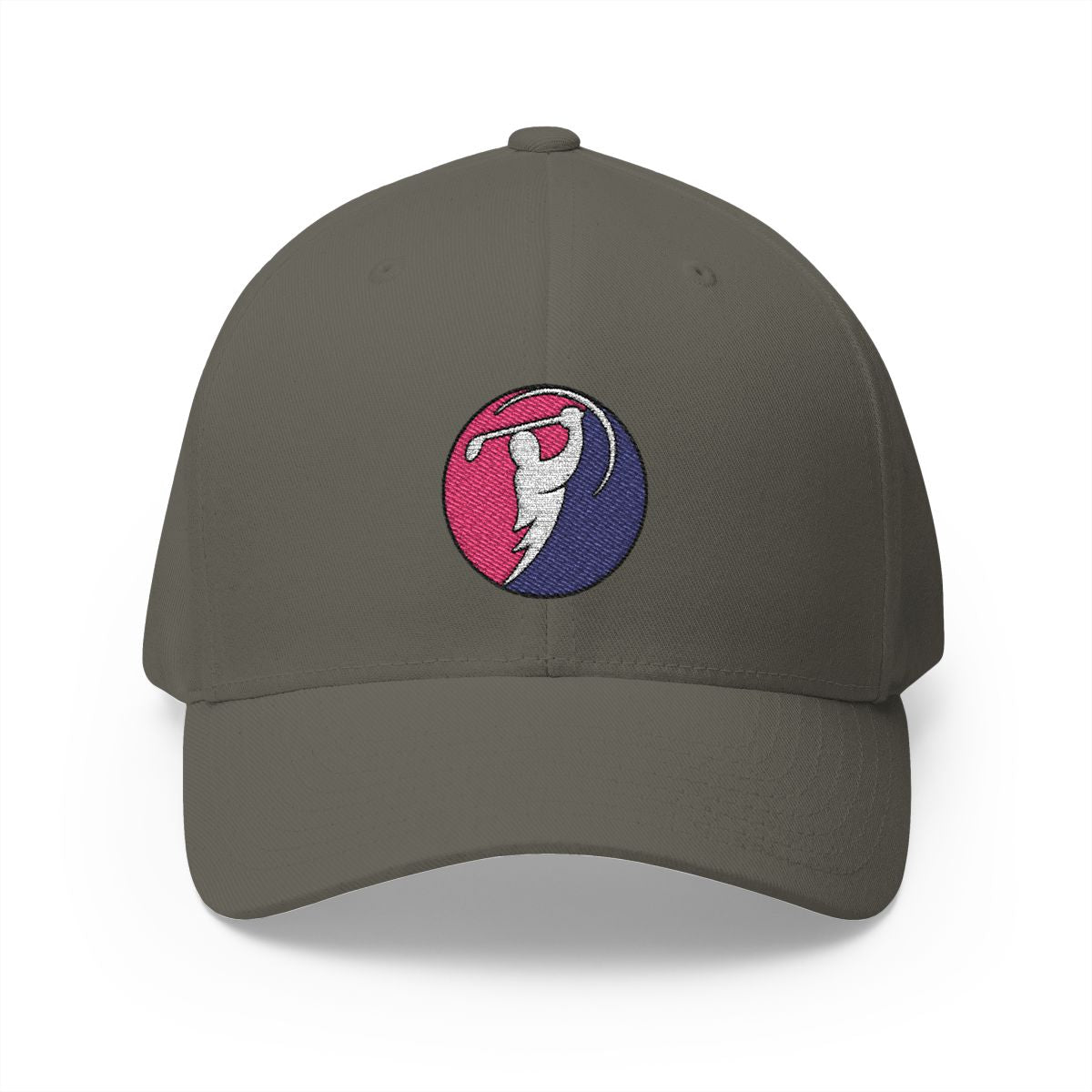 Fuchsia & Navy logo on Olive (front)