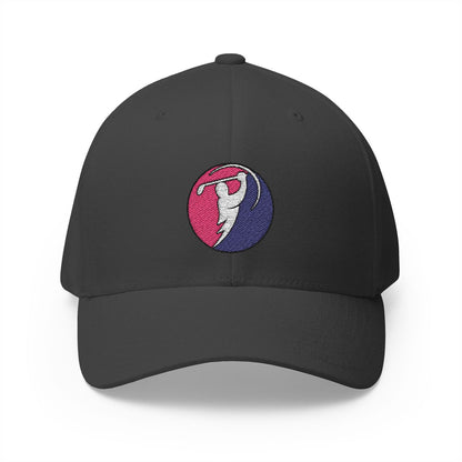 Fuchsia & Navy logo on Dark Grey (front)