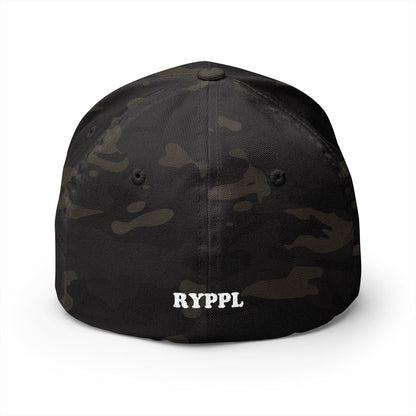 Navy & Silver logo on Multicam Black (back)