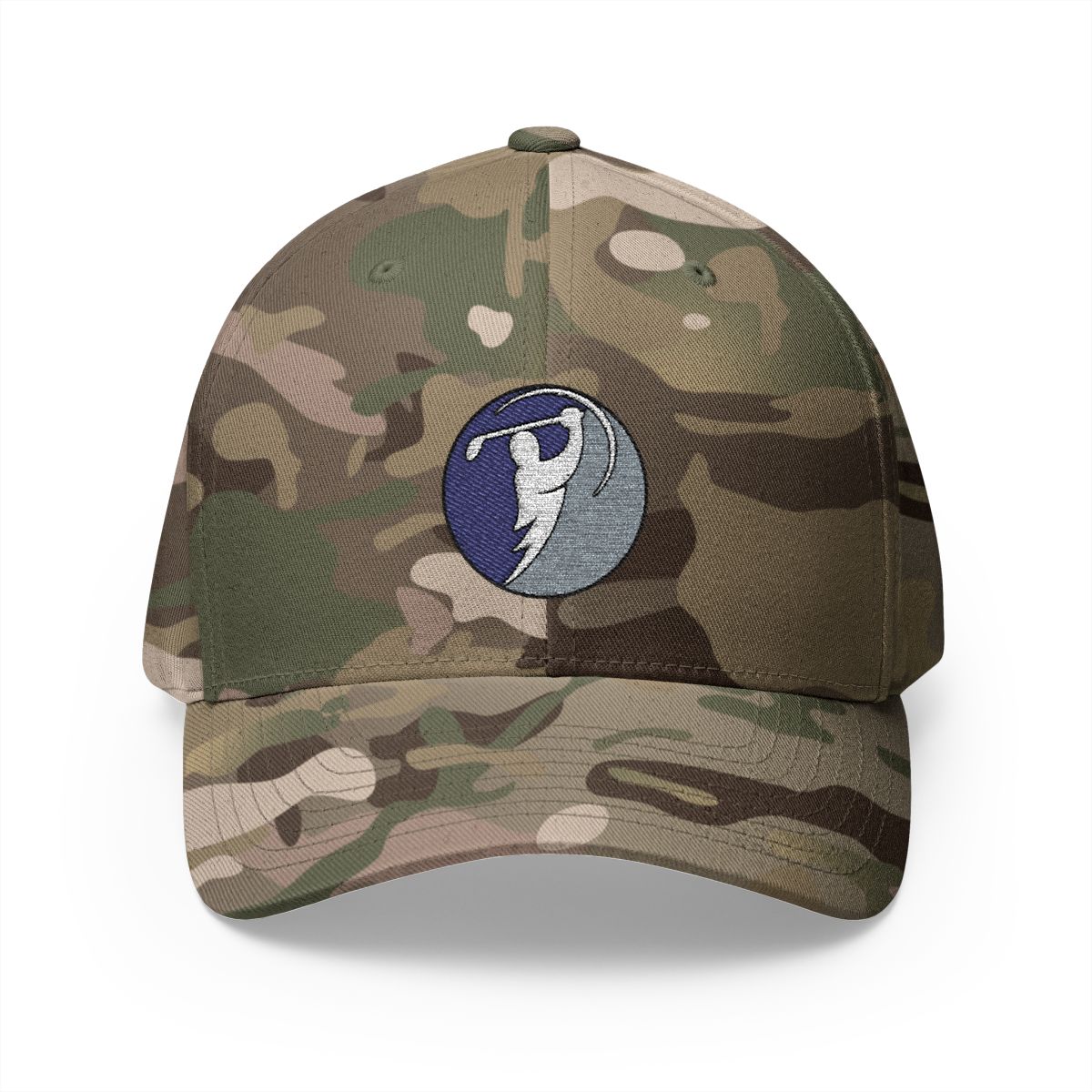 Navy & Silver logo on Multicam Green (front)