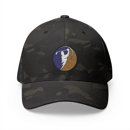 Purple & Gold logo on Multicam Black (front)