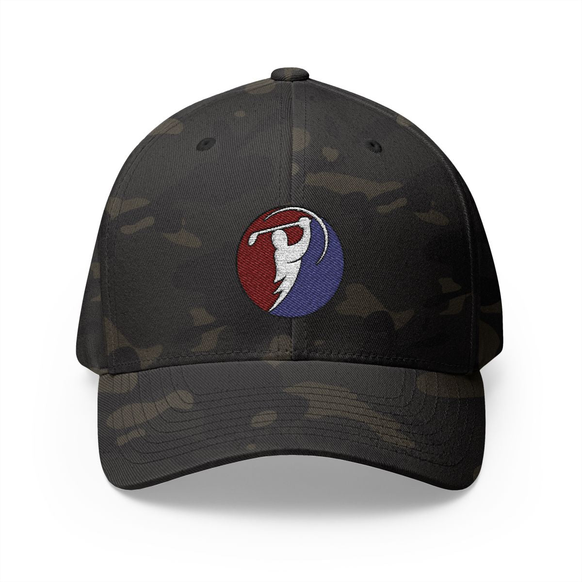 Red & Blue logo on Multicam Black (front)
