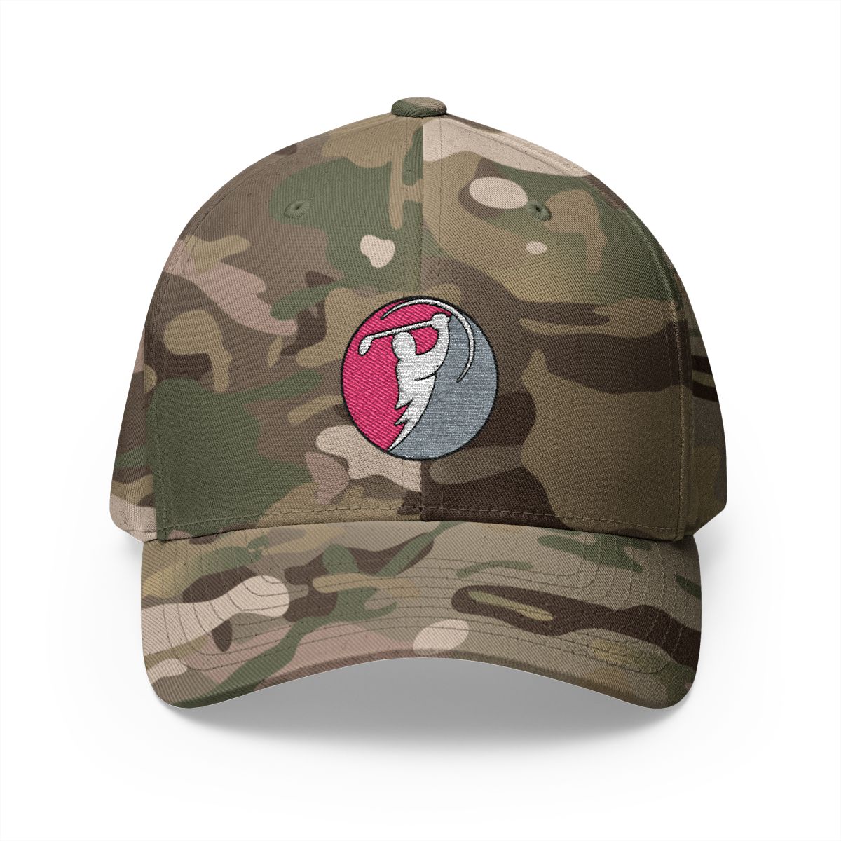 Rose & Turquoise logo on Multicam Green (front)