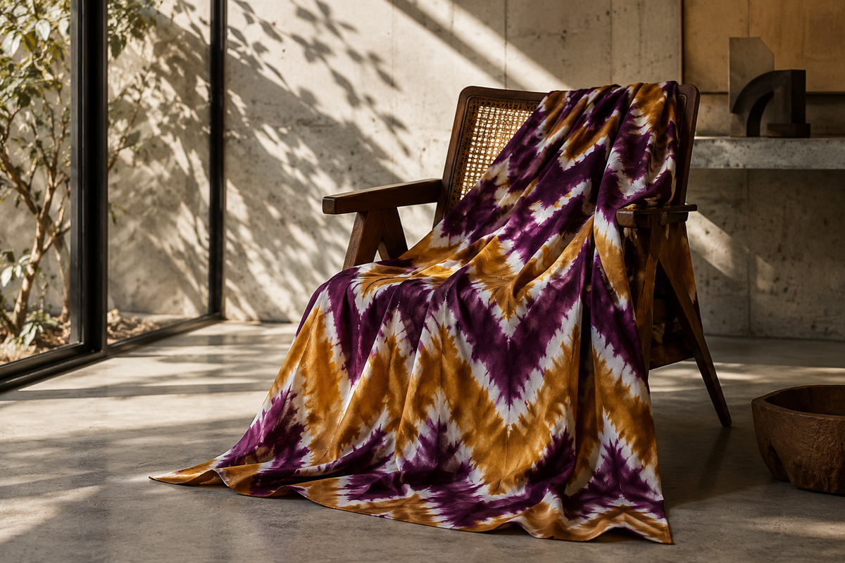 Prismatic chevron tie-dye on mid-century chair